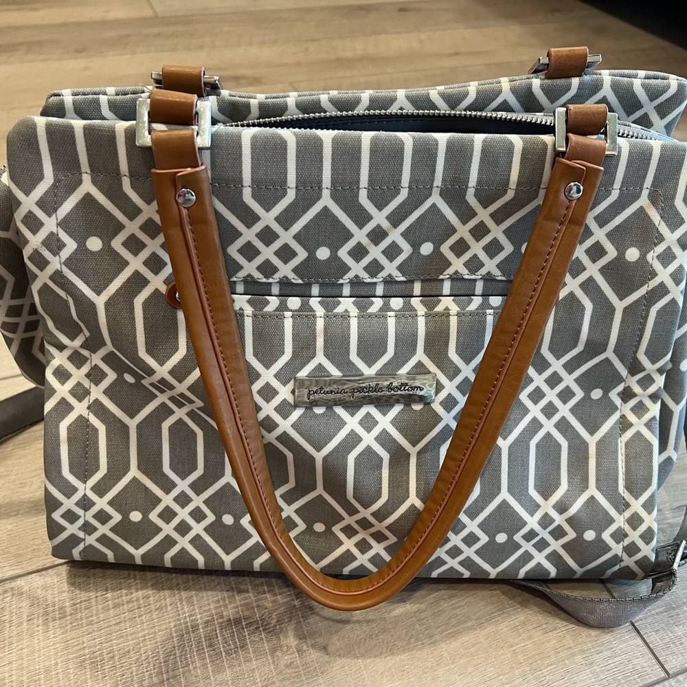 Petunia Pickle Bottom Gray and Brown Baby Bag